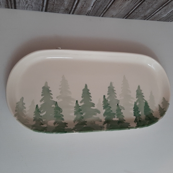 *Farval Ceramics Pine Tree Holiday Lodge Christmas Platter - Picture 2 of 14